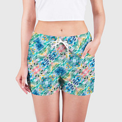 Шорты женские Абстрактные розовые акварельные тюльпаны, цвет: 3D-принт — фото 2