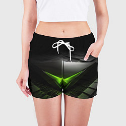 Шорты женские Зеленая яркая плашка на черном абстракция, цвет: 3D-принт — фото 2