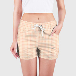 Шорты женские Светлый персиковый клетчатый, цвет: 3D-принт — фото 2