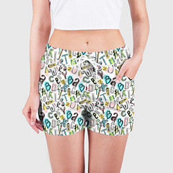 Шорты женские Цветные каракули буквы алфавита, цвет: 3D-принт — фото 2