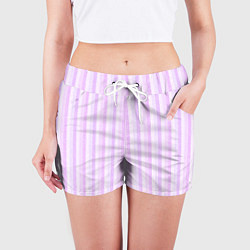 Шорты женские Светло-сиреневый полосатый, цвет: 3D-принт — фото 2