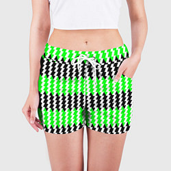 Шорты женские Вертикальные чёрно-зелёные полосы, цвет: 3D-принт — фото 2