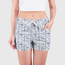 Шорты женские Человечки и животные скетч, цвет: 3D-принт — фото 2