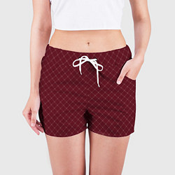 Шорты женские Тёмный красный паттерн сетка, цвет: 3D-принт — фото 2