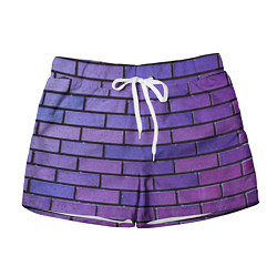 Шорты женские Кирпичная стена фиолетовый паттерн, цвет: 3D-принт