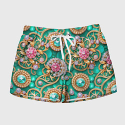 Женские шорты Ювелирные бирюзовые украшение с золотом и бриллиан