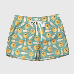 Шорты женские Паттерн с кеглями и шарами для боулинга, цвет: 3D-принт