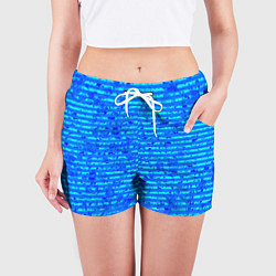 Шорты женские Яркий голубой абстрактный полосатый, цвет: 3D-принт — фото 2