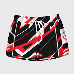 Шорты женские Красно-белые полосы на чёрном фоне, цвет: 3D-принт