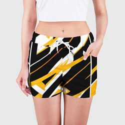 Шорты женские Жёлто-белые полосы и чёрный фон, цвет: 3D-принт — фото 2
