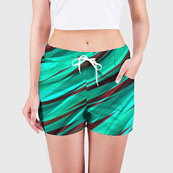 Шорты женские Бирюзовый и бордовый абстрактные полосы, цвет: 3D-принт — фото 2
