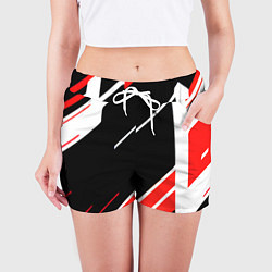 Шорты женские Бело-красные полосы на чёрном фоне, цвет: 3D-принт — фото 2