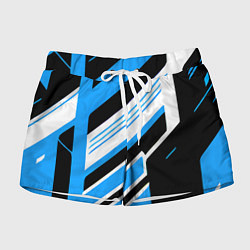Шорты женские Бело-синие полосы на чёрном фоне, цвет: 3D-принт