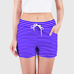 Шорты женские Сине-сиреневый в тонкую полоску, цвет: 3D-принт — фото 2