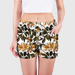 Шорты женские Желтые ретро цветы, цвет: 3D-принт — фото 2
