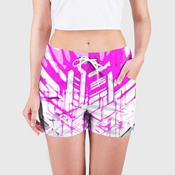 Шорты женские Агрессивные розовые полосы на белом фоне, цвет: 3D-принт — фото 2