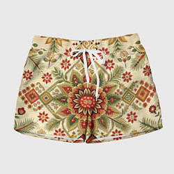 Шорты женские Стиль советского ковра узоры и орнамент, цвет: 3D-принт