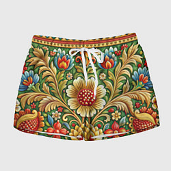 Шорты женские Стиль советского ковра узоры и орнамент, цвет: 3D-принт