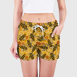 Шорты женские Пчелы на сотах паттерн, цвет: 3D-принт — фото 2