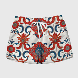 Женские шорты Узор красно-синий на белом фоне