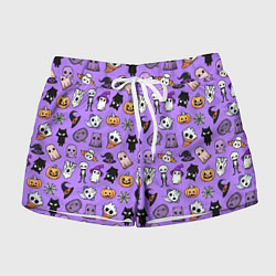 Женские шорты Кавайный хэллоуин - призраки и черепа на сиреневом
