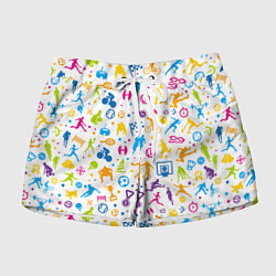 Шорты женские Все виды спорта на белом фоне, цвет: 3D-принт