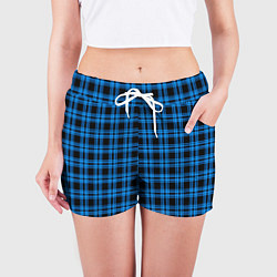 Шорты женские Чёрно-голубой клетчатый, цвет: 3D-принт — фото 2