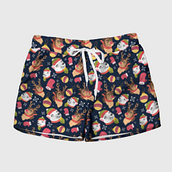 Женские шорты Новогодний детский паттерн с животными