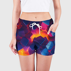 Шорты женские Неоновая геометрическая текстура, цвет: 3D-принт — фото 2