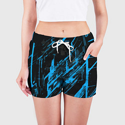 Шорты женские Blue stripes on a black background, цвет: 3D-принт — фото 2