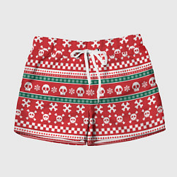 Шорты женские Новогодний паттерн с черепами в новый год, цвет: 3D-принт