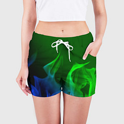 Шорты женские Столкновение огней синий и зелёный, цвет: 3D-принт — фото 2