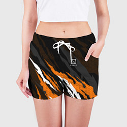 Шорты женские Zeekr - оранжевый гексагон, цвет: 3D-принт — фото 2