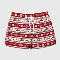 Шорты женские Скандинавский полосатый орнамент с оленями, цвет: 3D-принт