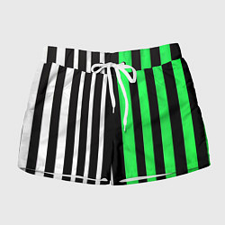 Шорты женские Вертикальные полосы триколор зелёный, цвет: 3D-принт