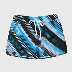 Женские шорты Синие диагональные полосы на чёрном фоне