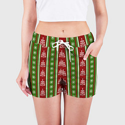 Шорты женские Новогодний полосатый узор с ёлками и снежинками, цвет: 3D-принт — фото 2