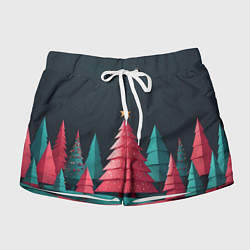 Шорты женские Новогодний ночной лес, цвет: 3D-принт