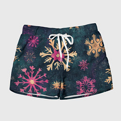 Женские шорты Новогодние разноцветные снежинки