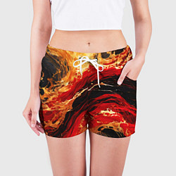 Шорты женские Красно-золотые брызги на чёрном фоне, цвет: 3D-принт — фото 2