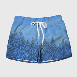 Шорты женские Ёлки под снегом в лесу, цвет: 3D-принт