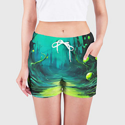 Шорты женские Зелёная кислотная абстракция, цвет: 3D-принт — фото 2