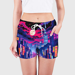 Шорты женские Яркий японский мегаполис, цвет: 3D-принт — фото 2