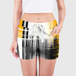 Шорты женские Жёлто-чёрный гранж на белом фоне, цвет: 3D-принт — фото 2