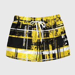 Шорты женские Жёлто-белый гранж на чёрном фоне, цвет: 3D-принт