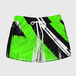 Шорты женские Вертикальные чёрные линии на зелёно-белом фоне, цвет: 3D-принт