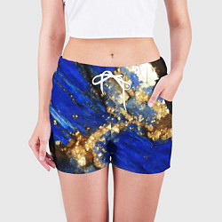 Шорты женские Золотой минерал в синем камне, цвет: 3D-принт — фото 2