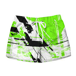 Шорты женские Diagonal black and green stripes on a white backgr, цвет: 3D-принт