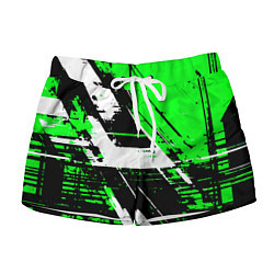 Шорты женские Diagonal black and white stripes on a green backgr, цвет: 3D-принт