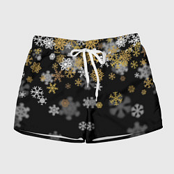 Шорты женские Снежинки объемные золотистые, цвет: 3D-принт